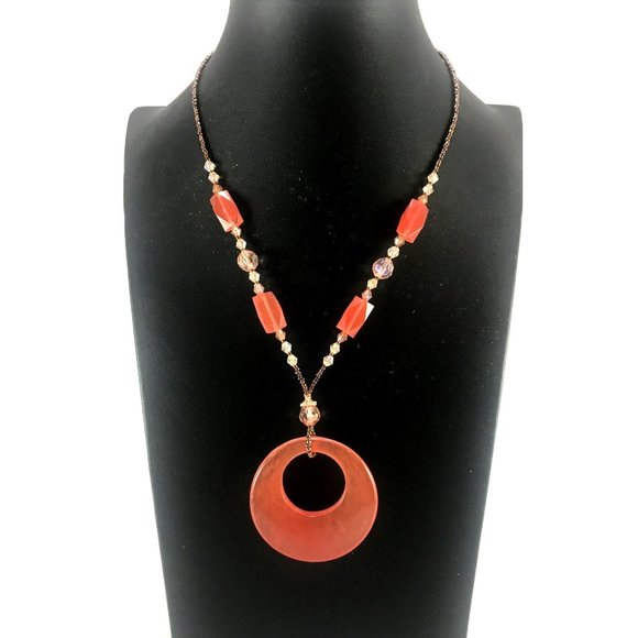 Seed Bead, Crystal & Faux Cherry Quartz Necklace w/ Rose Gold Tone Chain & Findi - Picture 1 of 4